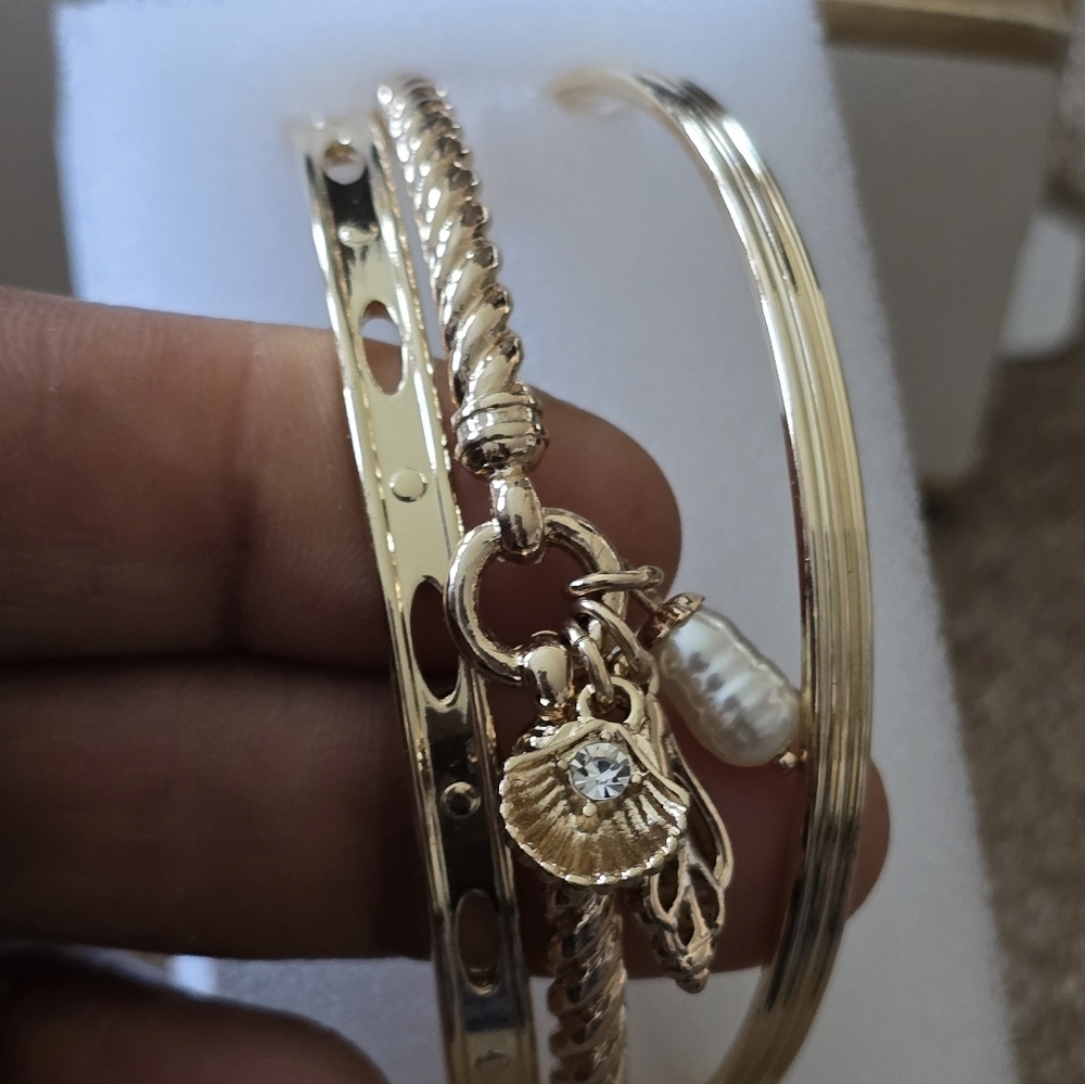 Anne Klein Gold-Tone Textured Bracelet Set 2tone New 3pieces - Picture 5 of 8